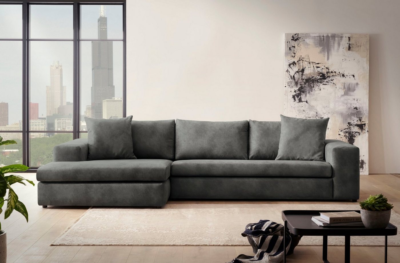 andas Ecksofa SLEETLAND XXL in Samtvelours oder Vintage-Leder-Optik, L-Form, besonders groß und bequem andas Ecksofa SLEETLAND XXL in Samtvelours oder Vintage-Leder-Optik, L-Form, besonders groß und bequem von andas
