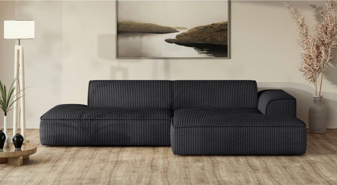 andas Ecksofa TORSTAD mit Keder, moderne Optik, Polsterecke L-Form, extra große Recamiere im loungigen Stil, in Bouclé und Cord von andas