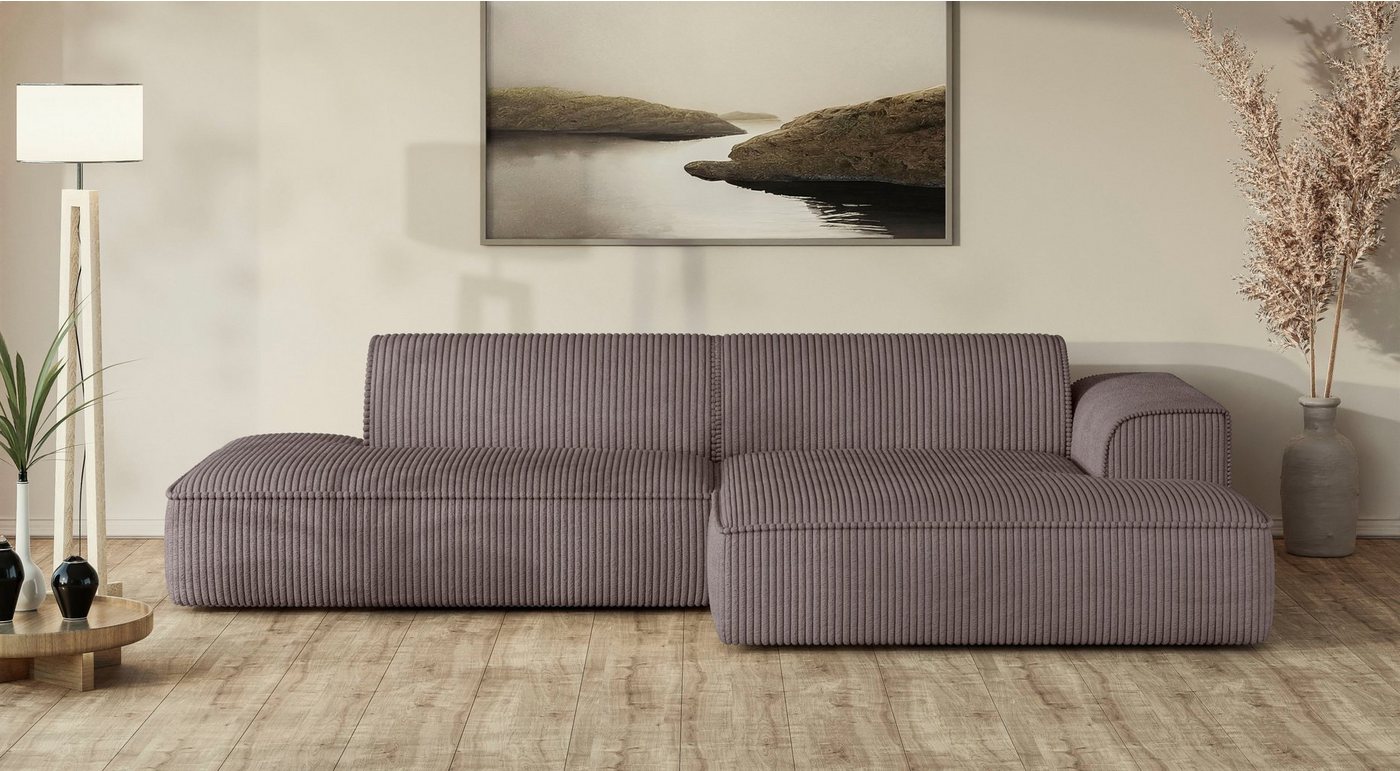 andas Ecksofa TORSTAD mit Keder, moderne Optik, Polsterecke L-Form, extra große Recamiere im loungigen Stil, in Bouclé und Cord von andas