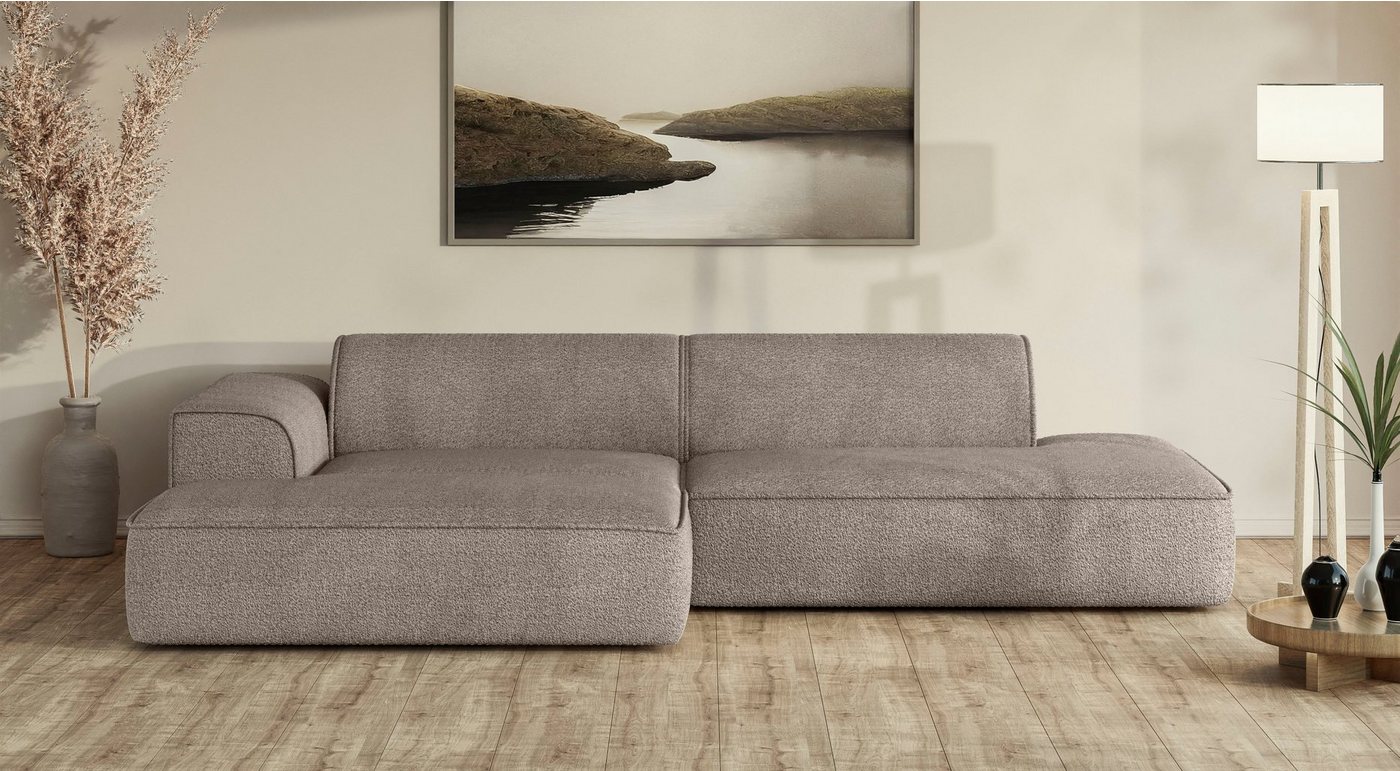 andas Ecksofa TORSTAD mit Keder, moderne Optik, Polsterecke L-Form, extra große Recamiere im loungigen Stil, in Bouclé und Cord von andas