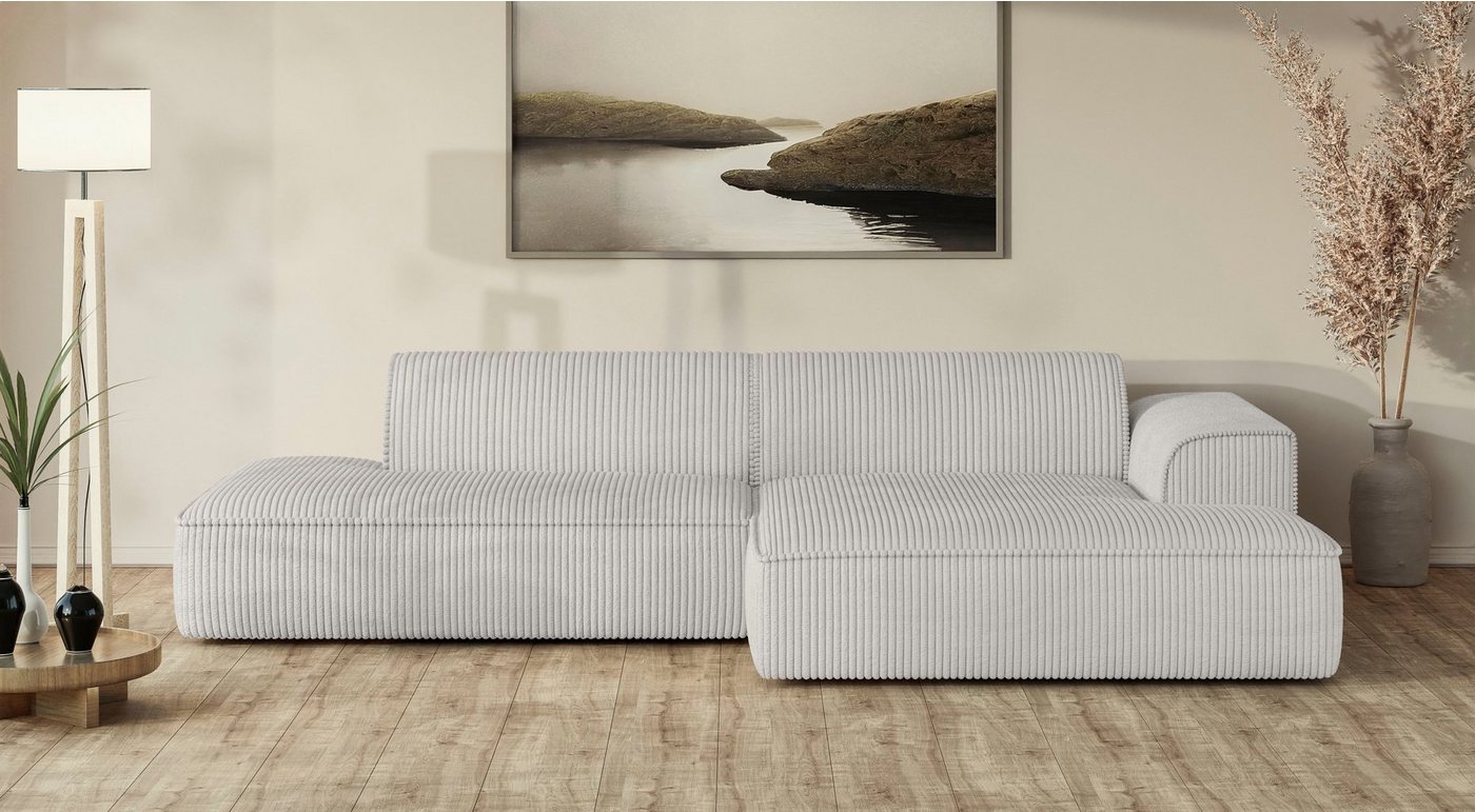 andas Ecksofa TORSTAD mit Keder, moderne Optik, Polsterecke L-Form, extra große Recamiere im loungigen Stil, in Bouclé und Cord von andas