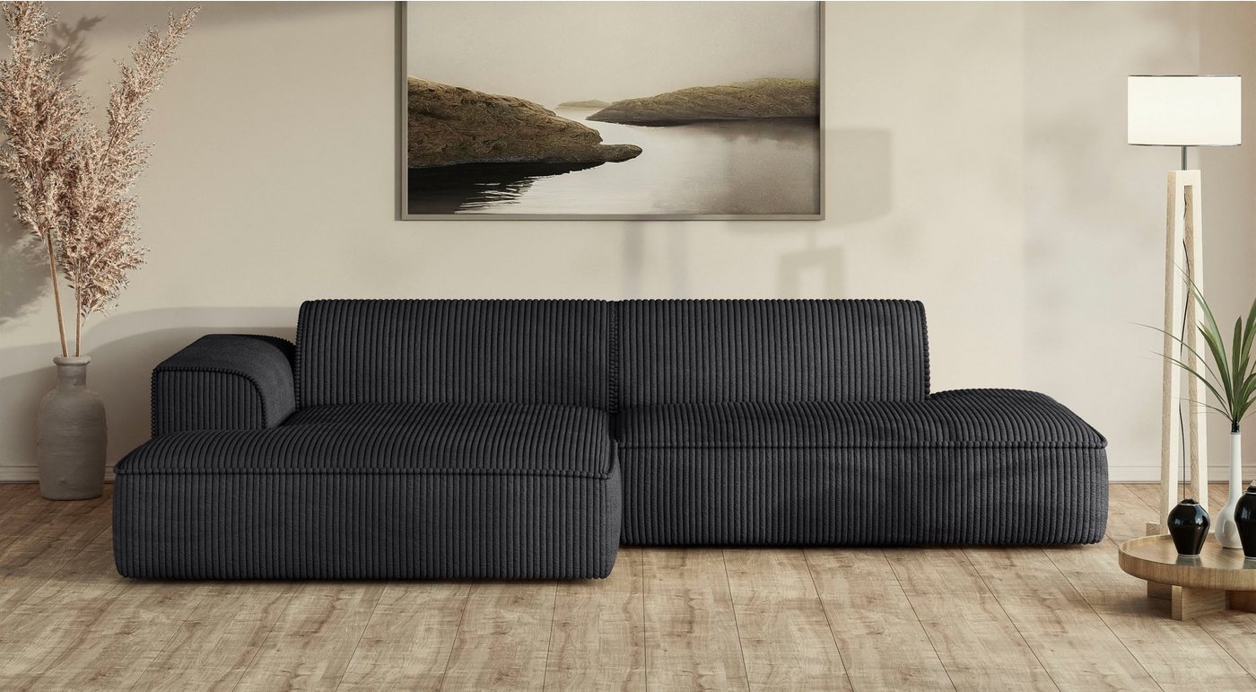 andas Ecksofa TORSTAD mit Keder, moderne Optik, Polsterecke L-Form, extra große Recamiere im loungigen Stil, in Bouclé und Cord von andas