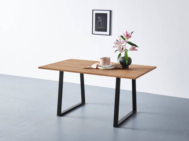 andas Esstisch, Tischplatte aus massiver Eiche, FSC®- Massivholz, Gestell aus Metall von andas