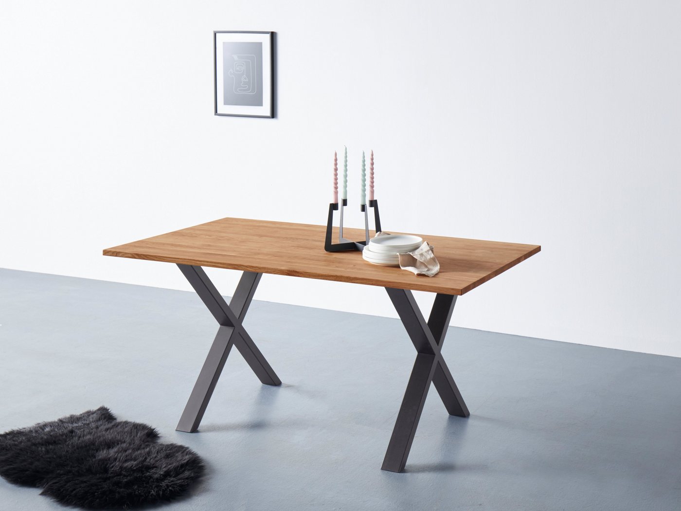 andas Esstisch, Tischplatte aus massiver Eiche, FSC®- Massivholz, Gestell aus Metall von andas