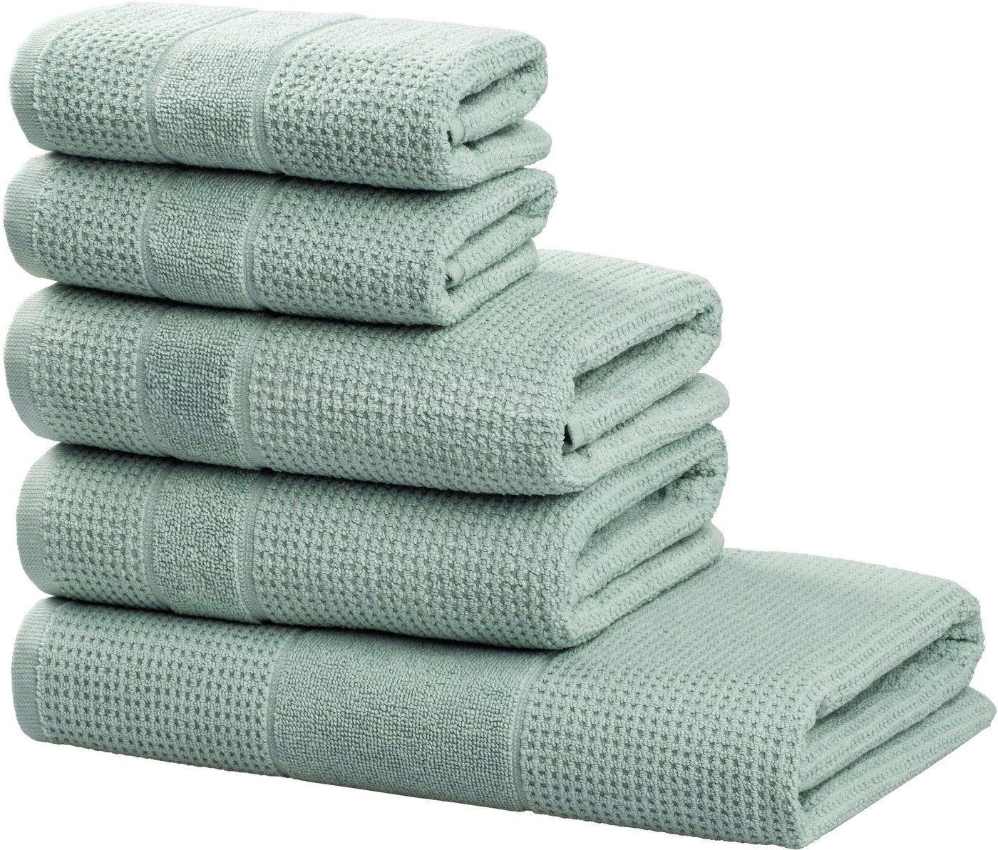 my home Handtuch Set Kimi, Duschtuch, Handtücher und Gästetücher, Walkfrottee (Set, 5-St), 100% Baumwolle, einfarbig, weich, mit Bordüre, besondere Struktur von my home