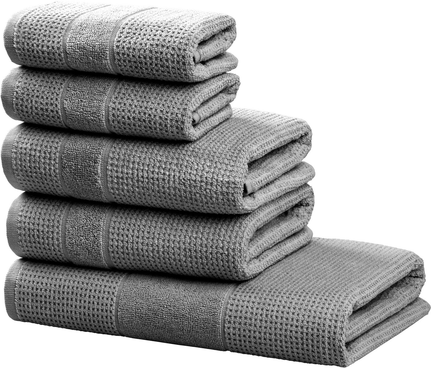 my home Handtuch Set Kimi, Duschtuch, Handtücher und Gästetücher, Walkfrottee (Set, 5-St), 100% Baumwolle, einfarbig, weich, mit Bordüre, besondere Struktur von my home