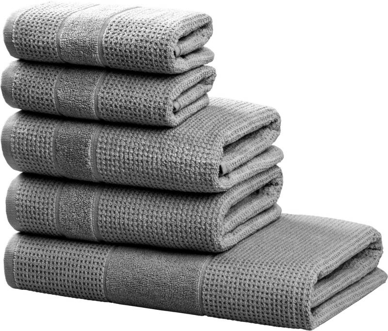 my home Handtuch Set Kimi, Duschtuch, Handtücher und Gästetücher, Walkfrottee (Set, 5-St), 100% Baumwolle, einfarbig, weich, mit Bordüre, besondere Struktur von my home