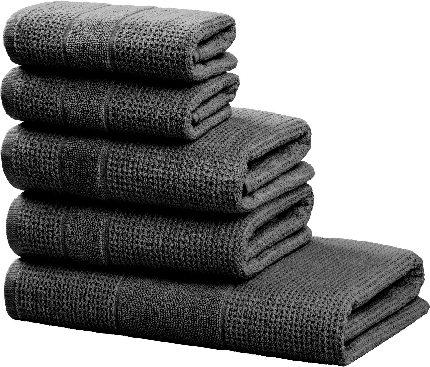 my home Handtuch Set Kimi, Duschtuch, Handtücher und Gästetücher, Walkfrottee (Set, 5-St), 100% Baumwolle, einfarbig, weich, mit Bordüre, besondere Struktur von my home