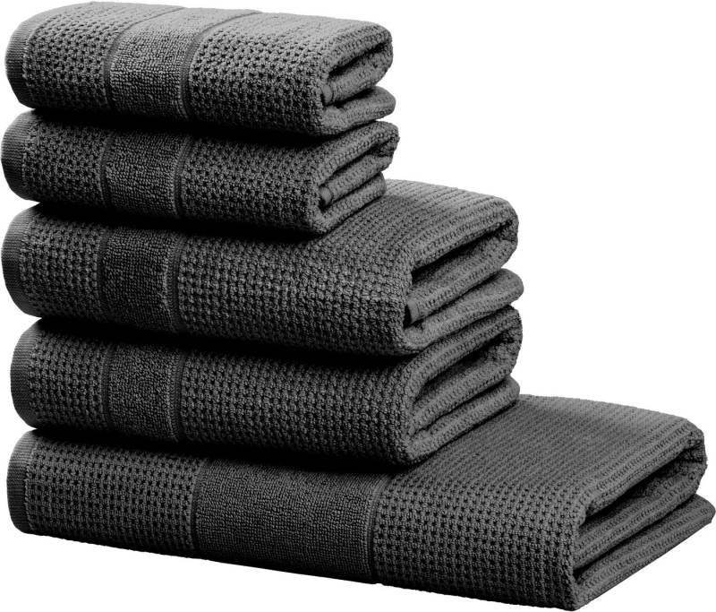 my home Handtuch Set Kimi, Duschtuch, Handtücher und Gästetücher, Walkfrottee (Set, 5-St), 100% Baumwolle, einfarbig, weich, mit Bordüre, besondere Struktur von my home