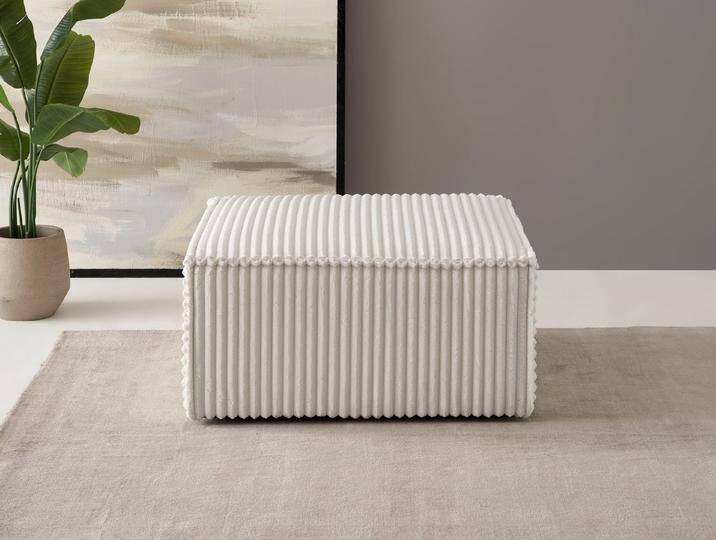 andas Hocker FINNLEY, Polsterhocker in Bouclé, Struktur fein u. Mega Cord verfügbar, passend zum Loveseat der Serie Finnley, beige, Ivory von andas