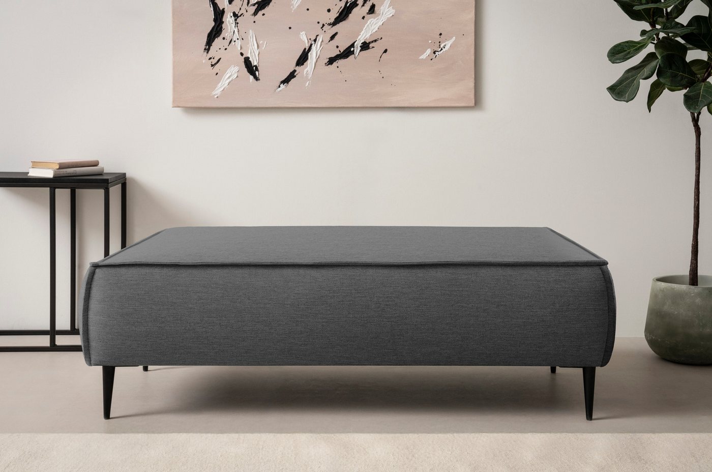andas Hocker TVINNU, mit Kedernaht, Cord u. Flachgewebe, zur Serie TVINNU, gemütlicher Sitzkomfort, rechteckig, schwarze Füße von andas