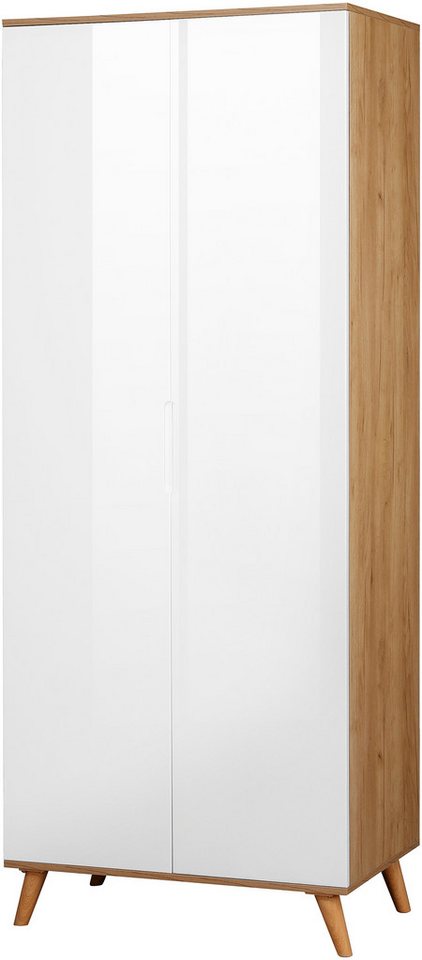 andas Kleiderschrank Lund Schlafzimmerschrank Bestseller im skandinavischem Design Garderobenschrank mit Premium Innenausstattung, Breite 80 cm hochglanz von andas