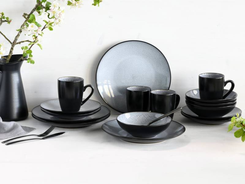 my home Kombiservice modernes Geschirr-Set, Service Grönvik (16-tlg), 4 Personen, Steinzeug, mit Reaktivglasur, spülmaschinengeeignet & mikrowellengeeignet von my home