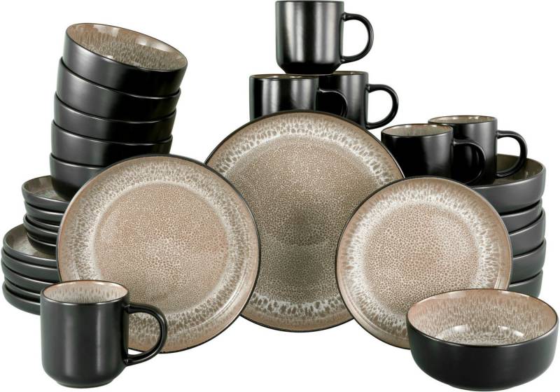my home Kombiservice modernes Geschirr-Set, Service Nydala (30-tlg), 6 Personen, Steinzeug, hohe Haltbarkeit, spülmaschinengeeignet & mikrowellengeeignet von my home
