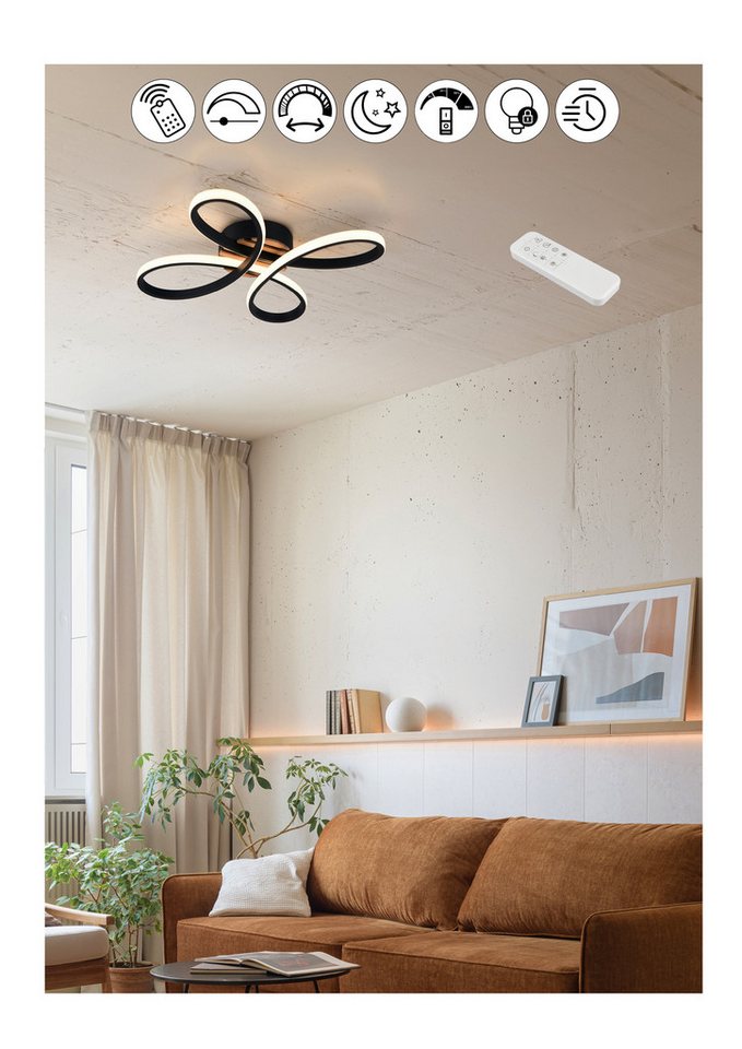 my home LED Deckenleuchte Unnestad, Deckenlampe mit Fernbedienung dimmbar Nachtlicht Memory, CCT - über Fernbedienung, LED fest integriert, warmweiß - kaltweiß, CCT stufenlos warm- bis kaltweiß, Holzelemente in Optik Akustikpaneel von my home
