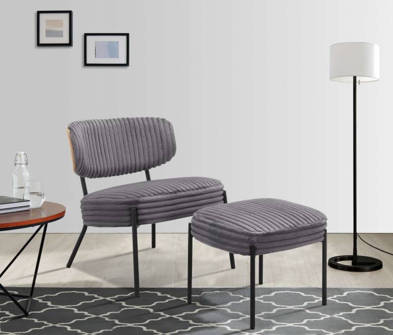 andas Loungesessel Lovberg in Cord und Easycare-Bezug, eleganter Sessel mit Hocker von andas