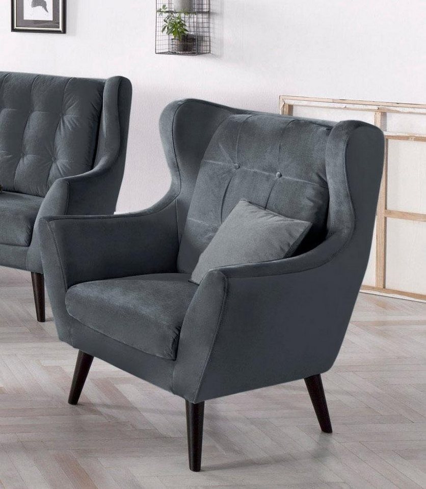 andas Ohrensessel Hemmink, Sessel, Loungesessel, mit Knopfheftung von andas