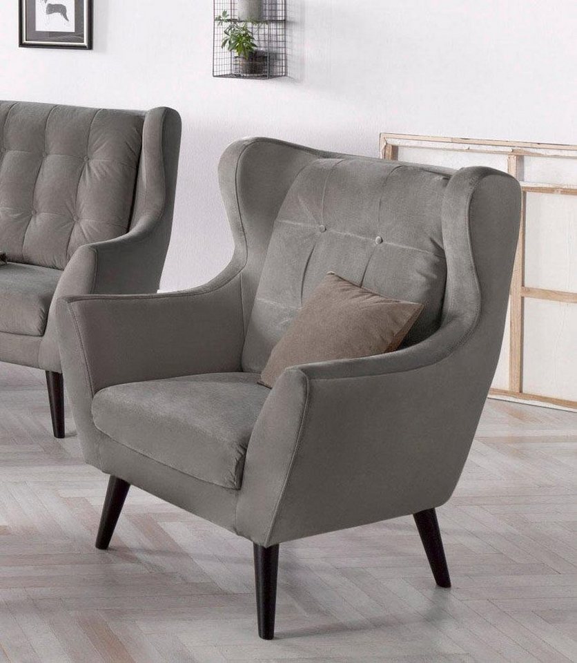 andas Ohrensessel Hemmink, Sessel, Loungesessel, mit Knopfheftung von andas