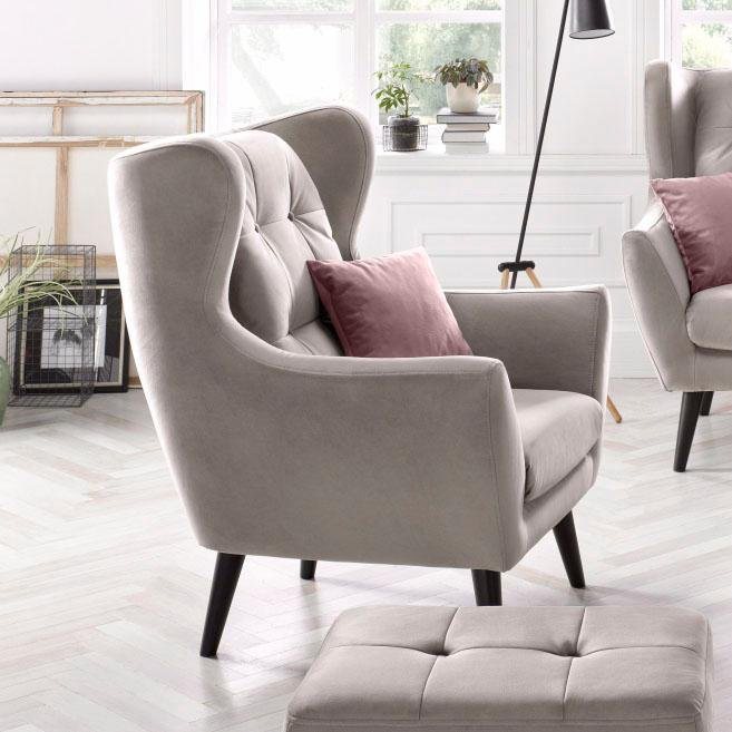 andas Ohrensessel Hemmink, Sessel, Loungesessel, mit Knopfheftung von andas