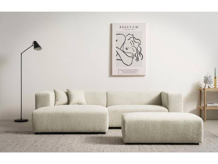 andas Polsterecke BAKELS, Ecksofa-Set mit Hocker, L-Form mit Schlaffunktion, Ecksofa-Set (incl. Hocker) im trendigen Megacord, beige, elfenbein von andas