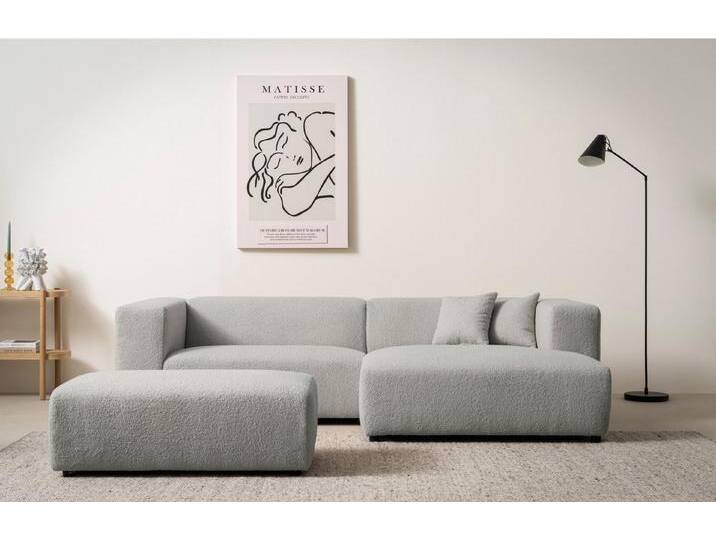 andas Polsterecke BAKELS, Ecksofa-Set mit Hocker, L-Form mit Schlaffunktion, Ecksofa-Set (incl. Hocker) im trendigen Megacord, grau, hellgrau von andas