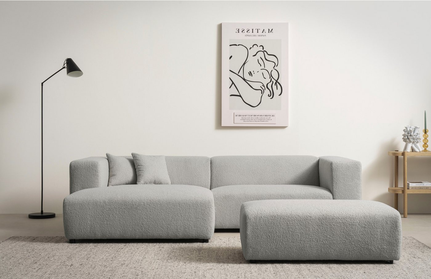 andas Polsterecke BAKELS, Ecksofa-Set mit Hocker, L-Form mit Schlaffunktion, Ecksofa-Set (incl. Hocker) im trendigen Megacord von andas