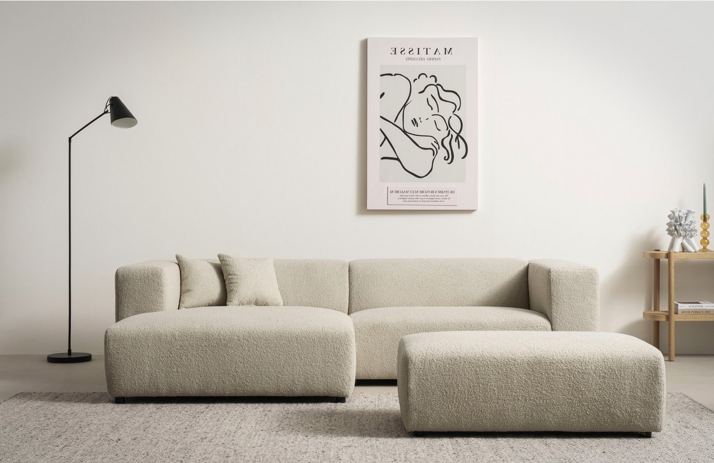 andas Polsterecke BAKELS, Ecksofa-Set mit Hocker, L-Form mit Schlaffunktion, Ecksofa-Set (incl. Hocker) im trendigen Megacord von andas