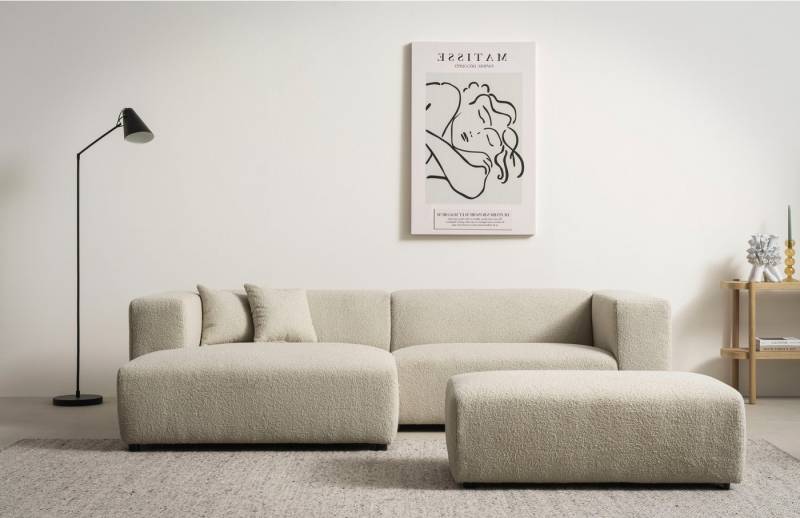 andas Polsterecke BAKELS, Ecksofa-Set mit Hocker, L-Form mit Schlaffunktion, Ecksofa-Set (incl. Hocker) im trendigen Megacord von andas