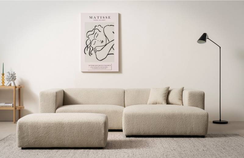 andas Polsterecke BAKELS, Ecksofa-Set mit Hocker, L-Form mit Schlaffunktion, Ecksofa-Set (incl. Hocker) im trendigen Megacord von andas