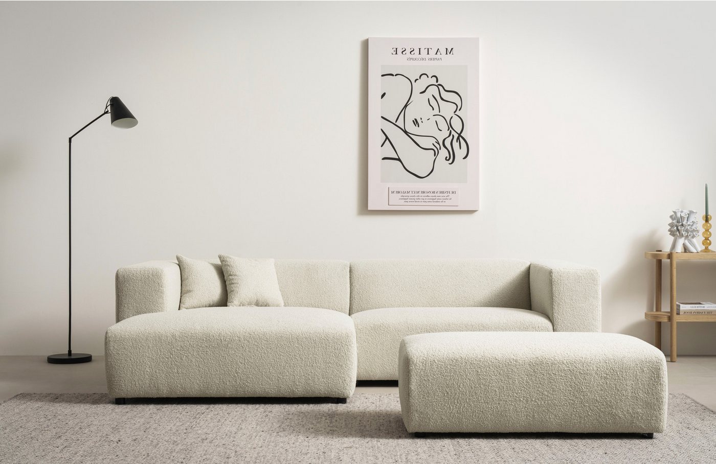 andas Polsterecke BAKELS, Ecksofa-Set mit Hocker, L-Form mit Schlaffunktion, Ecksofa-Set (incl. Hocker) im trendigen Megacord von andas
