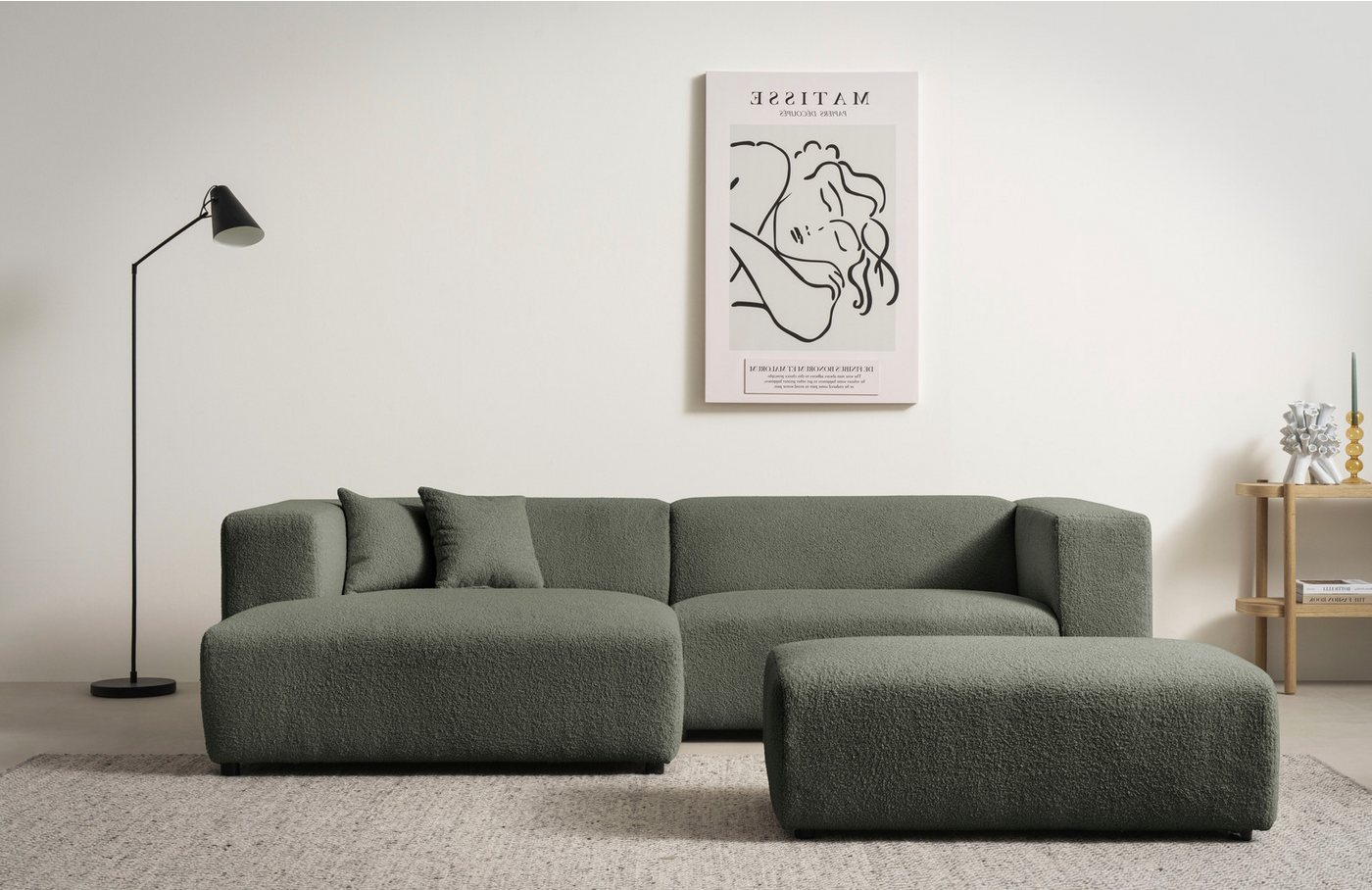 andas Polsterecke BAKELS, Ecksofa-Set mit Hocker, L-Form mit Schlaffunktion, Ecksofa-Set (incl. Hocker) im trendigen Megacord von andas