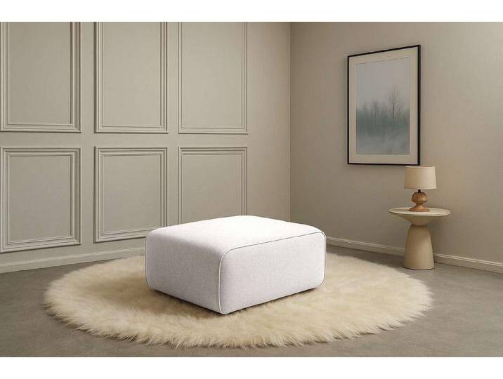 andas Polsterhocker Noord 92/66 cm, mit Kedernaht, schöne Serienergänzung, beige, cream von andas
