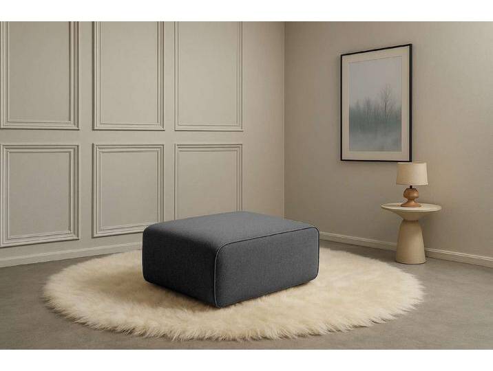 andas Polsterhocker Noord 92/66 cm, mit Kedernaht, schöne Serienergänzung, grau, anthracite von andas