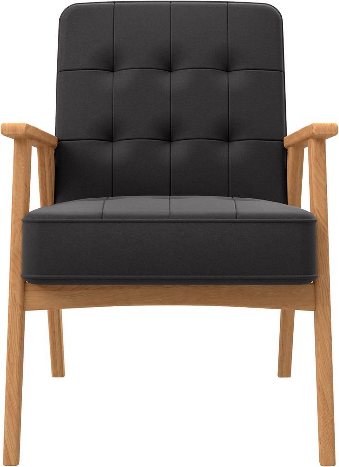 andas Sessel Alvared, Wellenunterfederung für hohen Sitzkomfort, Eiche-Massivholz in natur von andas