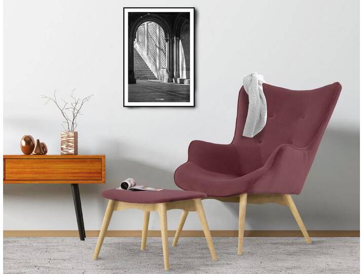 andas Sessel Egense, rot, Sessel mit Hocker, dunkelrot von andas