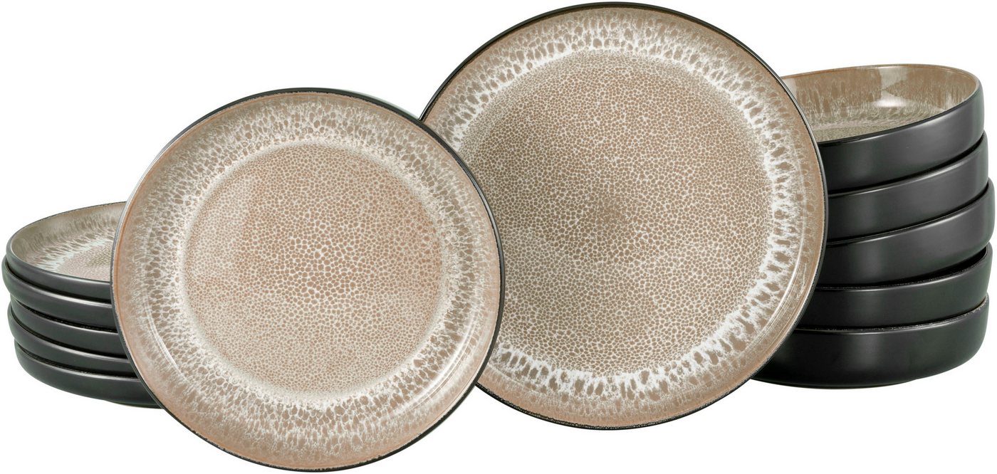 my home Tafelservice modernes Geschirr-Set, Service Nydala (12-tlg), 6 Personen, Steinzeug, hohe Haltbarkeit, spülmaschinengeeignet & mikrowellengeeignet von my home