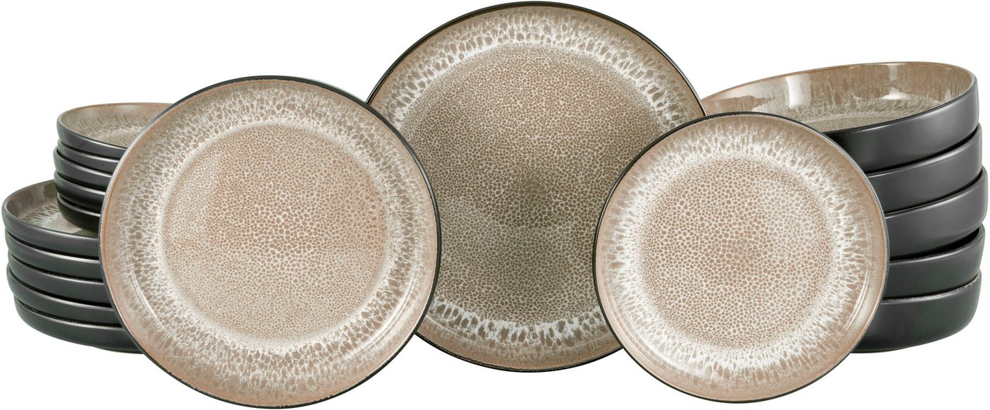 my home Teller-Set modernes Geschirr-Set, Service Nydala (18-tlg), 6 Personen, Steinzeug, hohe Haltbarkeit, spülmaschinengeeignet & mikrowellengeeignet von my home