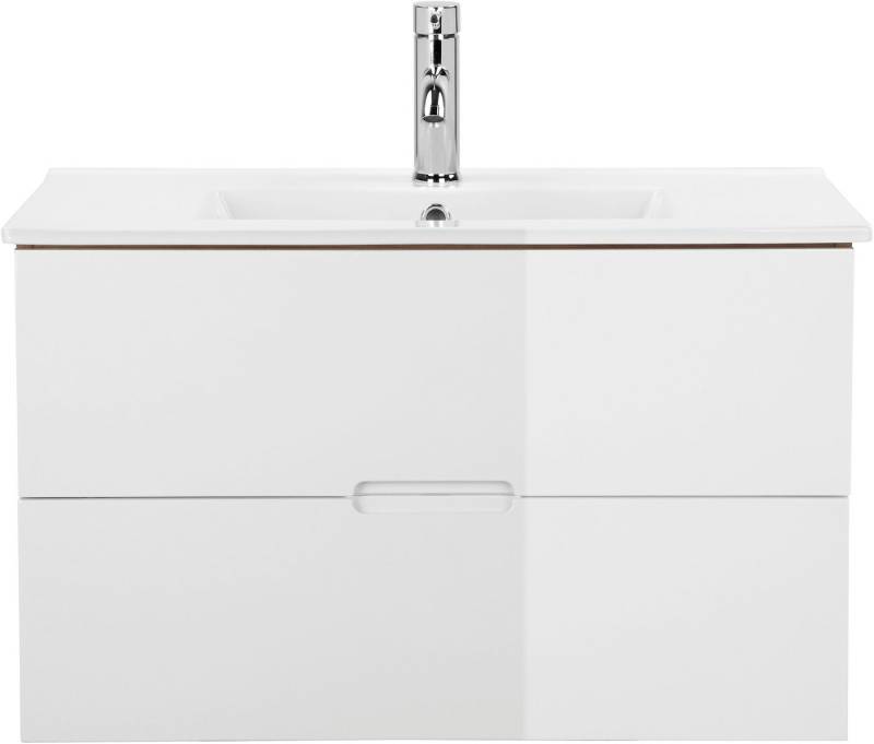 welltime Waschtisch Lund Badezimmerschrank Unterschrank mit Becken (Set), Waschplatz mit Waschbecken und 2 Auszügen Breite 80 cm von welltime