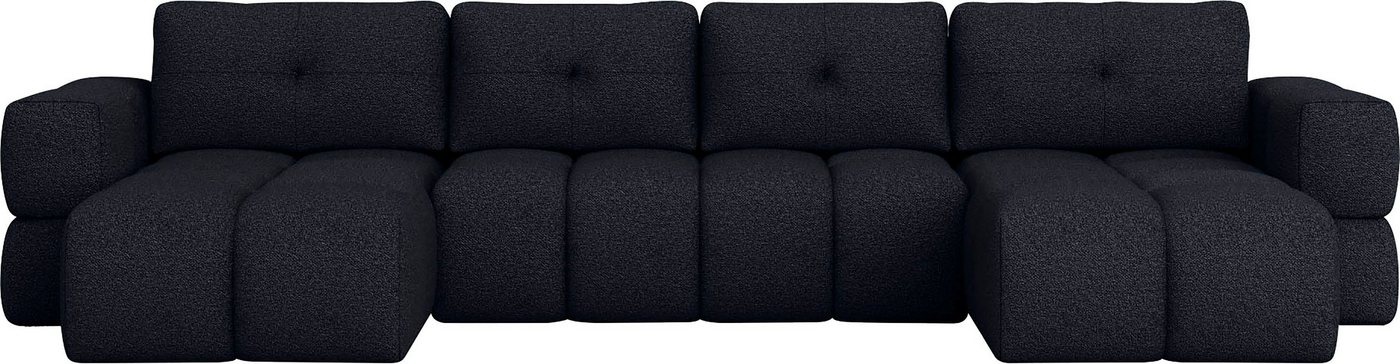 andas Wohnlandschaft EJSTRUP lose Rückenkissen, XXL: B/T/H: 408/186/92 cm, auch in Bouclé, verwandelbar zum Schlafsofa, Bettfunktion, aufwändige Steppung U-Form von andas