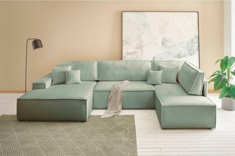 OTTO home Wohnlandschaft FINNLEY, U-Form XXL 329 cm, Schlafsofa, Schlaffunktion m. Bettkasten, verfügbar in den Stoffqualitäten Bouclé, Struktur fein und Mega Cord von OTTO home