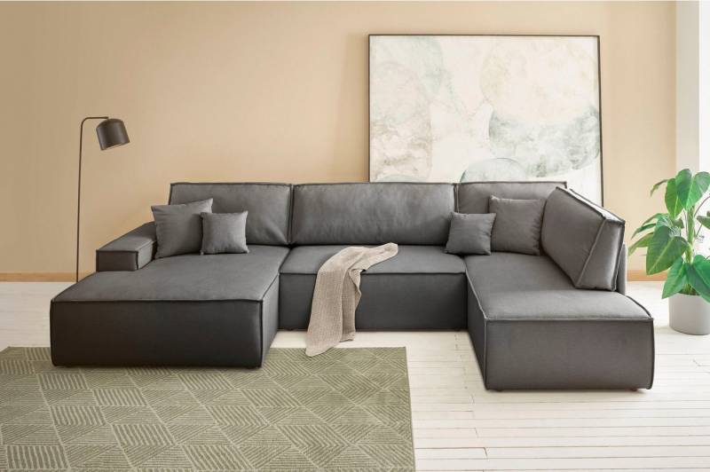 andas Wohnlandschaft FINNLEY U-Form XXL 329 cm, Schlafsofa / Bettkasten, Liegefläche 194/139 cm von andas