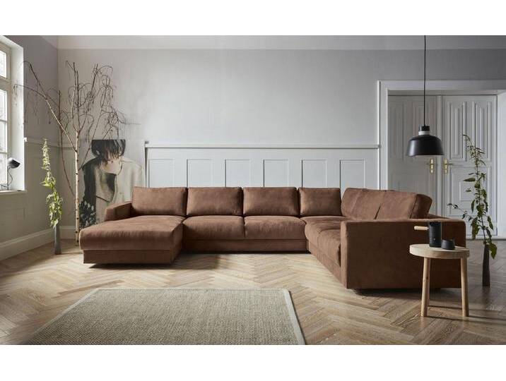 andas Wohnlandschaft Hobro U-Form, in 3 Bezugsqualitäten in vielen Farben, Design by Morten Georgsen, braun, cognac von andas