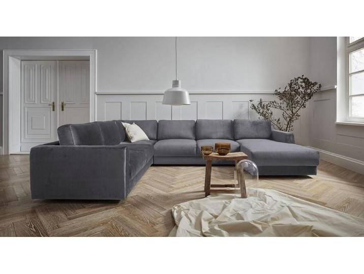 andas Wohnlandschaft Hobro U-Form, in 3 Bezugsqualitäten in vielen Farben, Design by Morten Georgsen, grau, hellgrau von andas