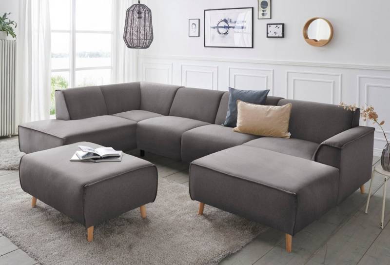 andas Wohnlandschaft Janek U-Form, mit Federkern und Keder in scandinavischem Design von andas