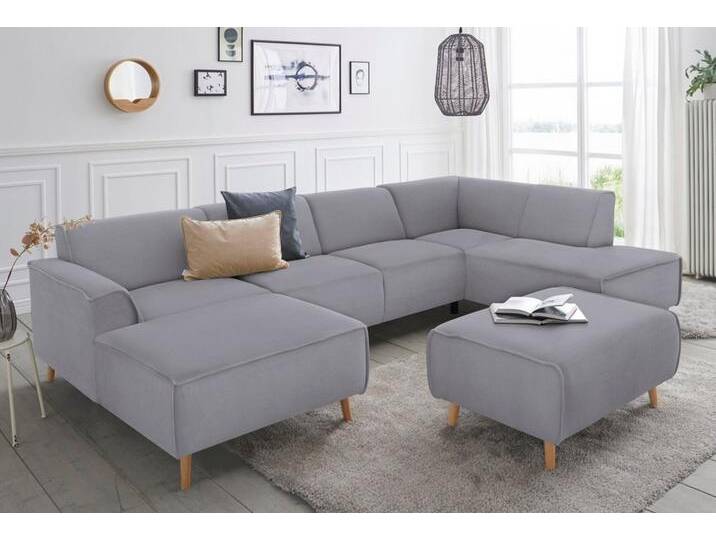 andas Wohnlandschaft Janek Scandic Design, elegant und zeitlos U-Form, mit Federkern und Keder in scandinavischem Design, grau, grau von andas