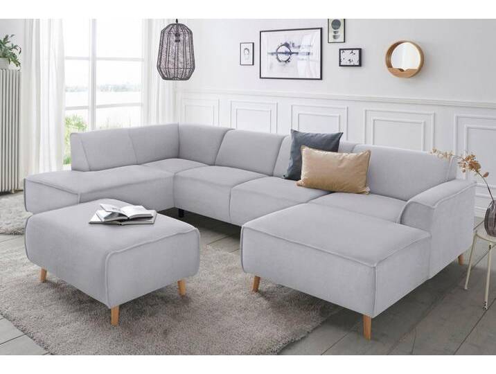 andas Wohnlandschaft Janek Scandic Design, elegant und zeitlos U-Form, mit Federkern und Keder in scandinavischem Design, grau, hellgrau von andas