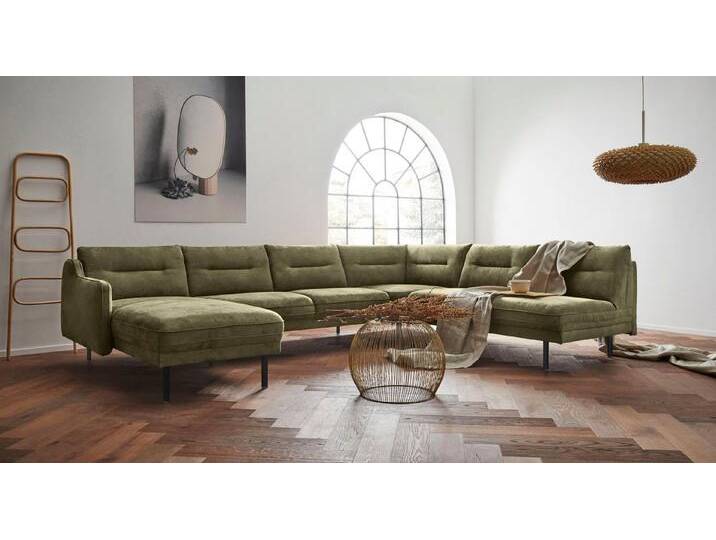 andas Wohnlandschaft Nordfyn U-Form, edles Design in 3 Bezugsqualitäten, Design by Morten Georgsen, grün, oliv von andas