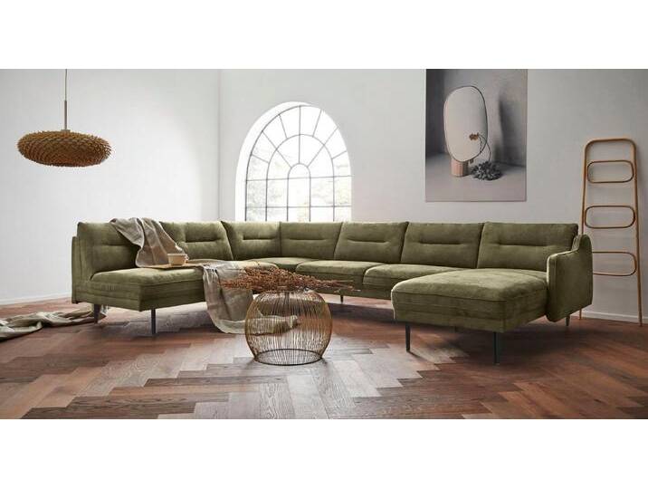 andas Wohnlandschaft Nordfyn U-Form, edles Design in 3 Bezugsqualitäten, Design by Morten Georgsen, grün, oliv von andas
