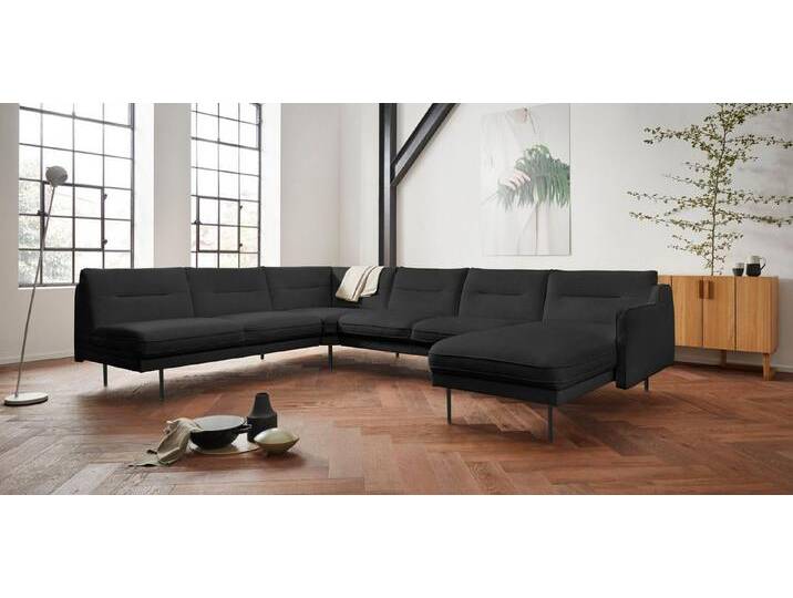 andas Wohnlandschaft Nordfyn U-Form, edles Design in 3 Bezugsqualitäten, Design by Morten Georgsen, schwarz, schwarz von andas