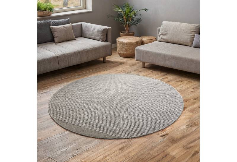 OTTO home Wollteppich Odenne, rund, Höhe: 10 mm, handgewebter Wendeteppich, melierte Optik, reine Wolle, Wohnzimmer von OTTO home